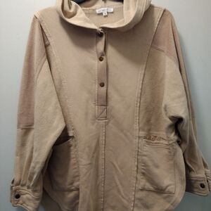 Aemzio Hooded Button Pullover Utility Jacket in Beige
